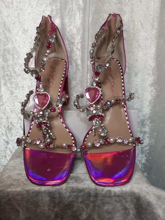Betsey Johnson Hot Pink Rhinestone Dress Shoes With Glitter Heels - Picture 8 of 16